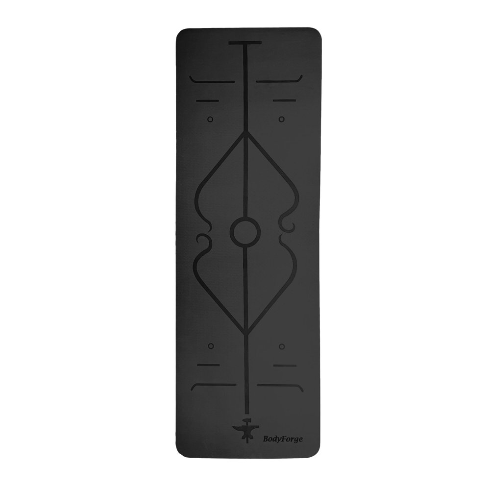 BodyForge Yoga Mat Thick Exercise Mat Thick 8mm TPE Eco-Friendly with Alignment Marks Non-Slip Extra Thick High-Density for Women Men Workout Pilates (Black/Grey)