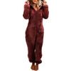 Womens Plush Hooded Jumpsuit Sherpa Fuzzy Pajamas Long Sleeve Cute Cat One Piece Onesie Winter Warm Rompers Sleepwear Wine Red view 1