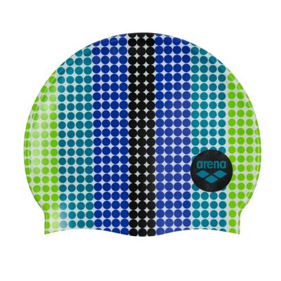 Arena Junior Silicone Unisex Print Swim Cap for Boys and Girls Comfortable Durable Kids Pool Bathing Cap, One Size, Circle Stripe