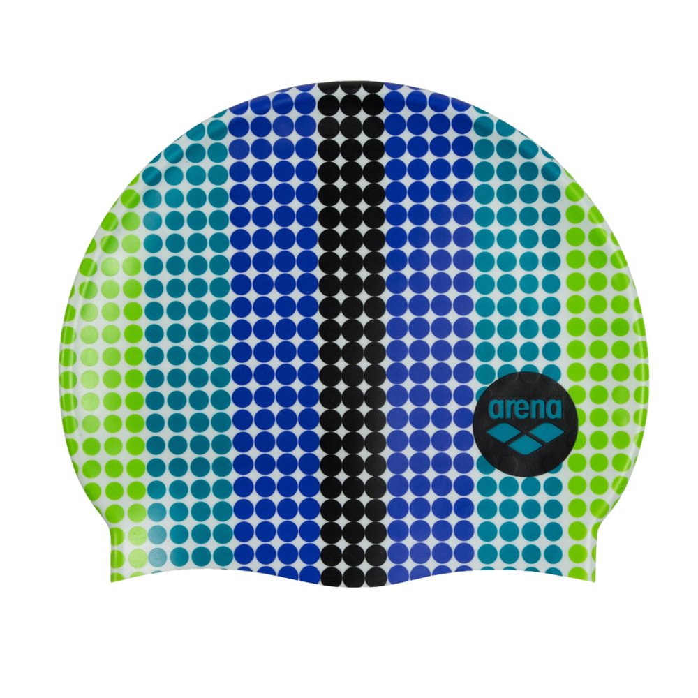 Arena Junior Silicone Unisex Print Swim Cap for Boys and Girls Comfortable Durable Kids Pool Bathing Cap, One Size, Circle Stripe