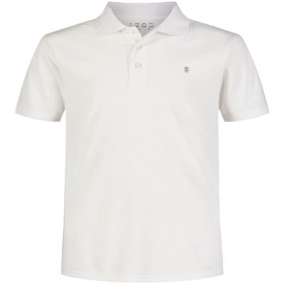 Izod Boys Performance Grid Short Sleeve Stretch Collared Polo Golf Shirt, White, 18-20 US