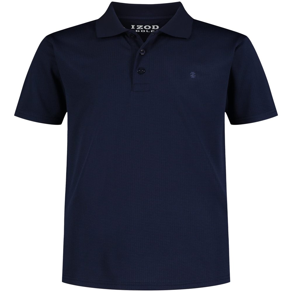 Izod Boys' Performance Golf Grid Short Sleeve Stretch Polo Shirt, Peacoat, 8 Husky