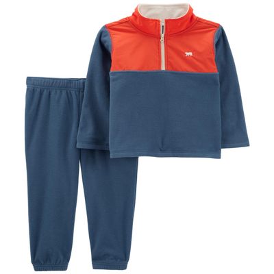 Carter's Baby and Toddler Boy Top and Pant Set (Fleece Orange/Navy Colorblock, 3 Months)