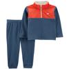 Carter's Baby and Toddler Boy Top and Pant Set (Fleece Orange/Navy Colorblock, 3 Months) view 1