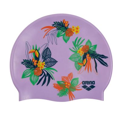 Arena Junior Silicone Unisex Print Swim Cap for Boys and Girls Comfortable Durable Kids Pool Bathing Cap, One Size, Toucans
