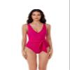 BCA by Rebecca Virtue Megan - Women's One Piece Swimsuit with V-Neck, Wraparound Waist Tie and Adjustable Back Strap, Bathing Suits for Women, Pink, X-Large view 1