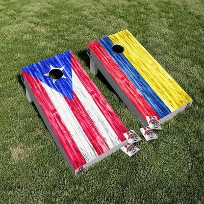 Colombia and Puerto Rico Flag Cornhole Board Vinyl Wrap Skins Laminated Sticker Set Decal