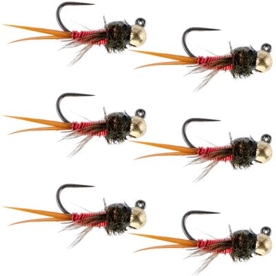 The Fly Fishing Place Tungsten Bead Tactical Jig Copper John Red Czech Nymph Euro Nymphing Fly - 6 Flies Size 14