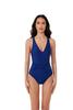 BCA by Rebecca Virtue Tori Twist - Women's One Piece Swimsuit with Plunge Neckline, Twist-Front Waist and Adjustable Back Strap, Bathing Suits for Women, Steel, Large view 1