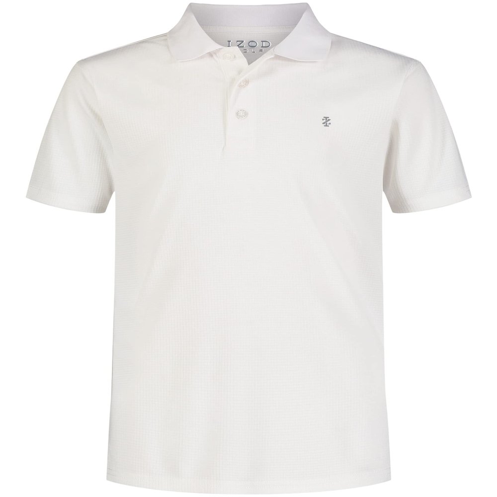 Izod Boys' Performance Golf Grid Short Sleeve Stretch Polo Shirt, White, 4