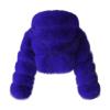 Womens Hooded Cropped Faux Fur Coat Zipper Plus Size Plush Fleece Bubble Coats Short Warm Fashion Winter Jackets Outwear Blue view 2