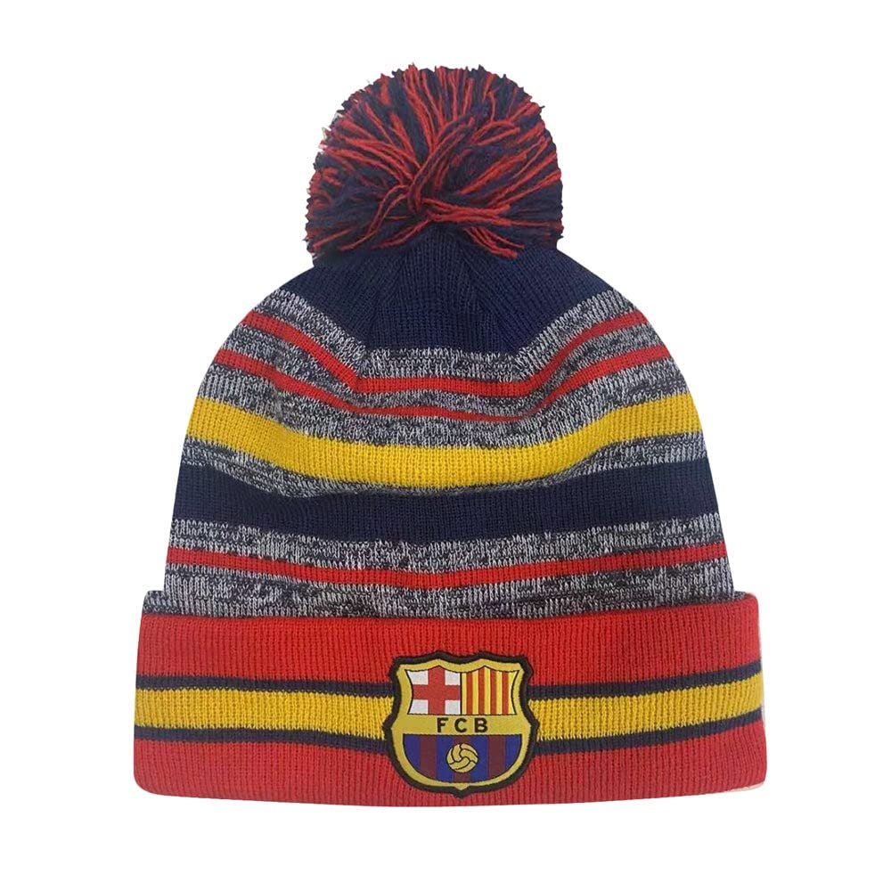 Icon Sports Officially Licensed FC Barcelona Adult Soccer Club Knit Winter Warm Pom Cap Casual Hat for Men Women Unisex | Barca, Equalizer, Red