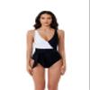 BCA by Rebecca Virtue Megan - Women's One Piece Swimsuit with V-Neck, Wraparound Waist Tie and Adjustable Back Strap, Bathing Suits for Women, Black & White, Large view 1