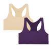 Kurve Girls Stretchy Crop Racerback Undershirt Training Sports Bra, UV Protective Fabric, UPF 50+, Made in USA, Nude/Eggplant Set, 9 to 14 Years view 1