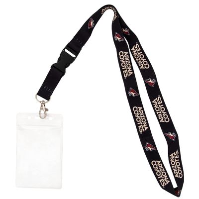 Desert Cactus Arizona Coyotes Lanyard NHL National Hockey League Car Keys ID Badge Holder Lanyard Keychain Buckle (Black with Pouch)