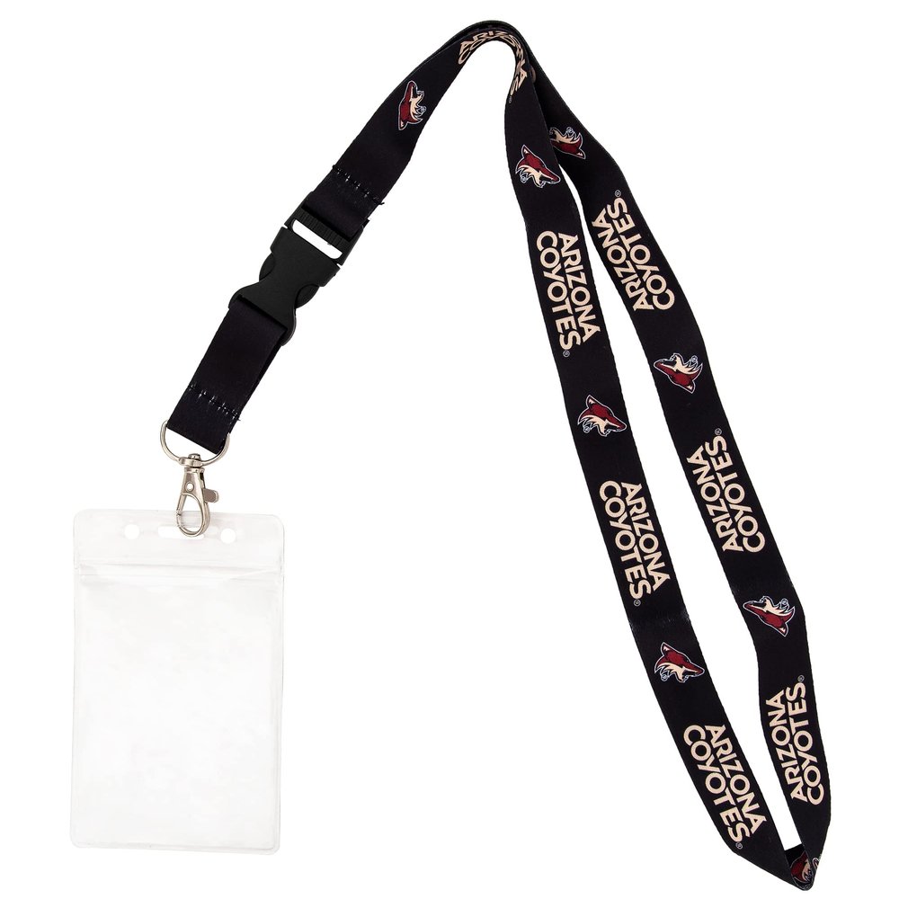 Desert Cactus Arizona Coyotes Lanyard NHL National Hockey League Car Keys ID Badge Holder Lanyard Keychain Buckle (Black with Pouch)