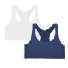 Kurve Girls Stretchy Crop Racerback Undershirt Training Sports Bra, UV Protective Fabric, UPF 50+, Made in USA, White/Navy Set, 9 to 14 Years view 1