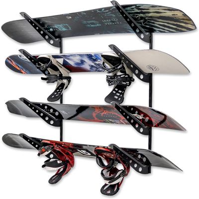 StoreYourBoard Ski & Snowboard Rack, Adjustable Wall Mount Rack Storage System for 4 Boards, Heavy-Duty Garage Wall Organizer for Ski & Snowboards (Snowboard - Black)