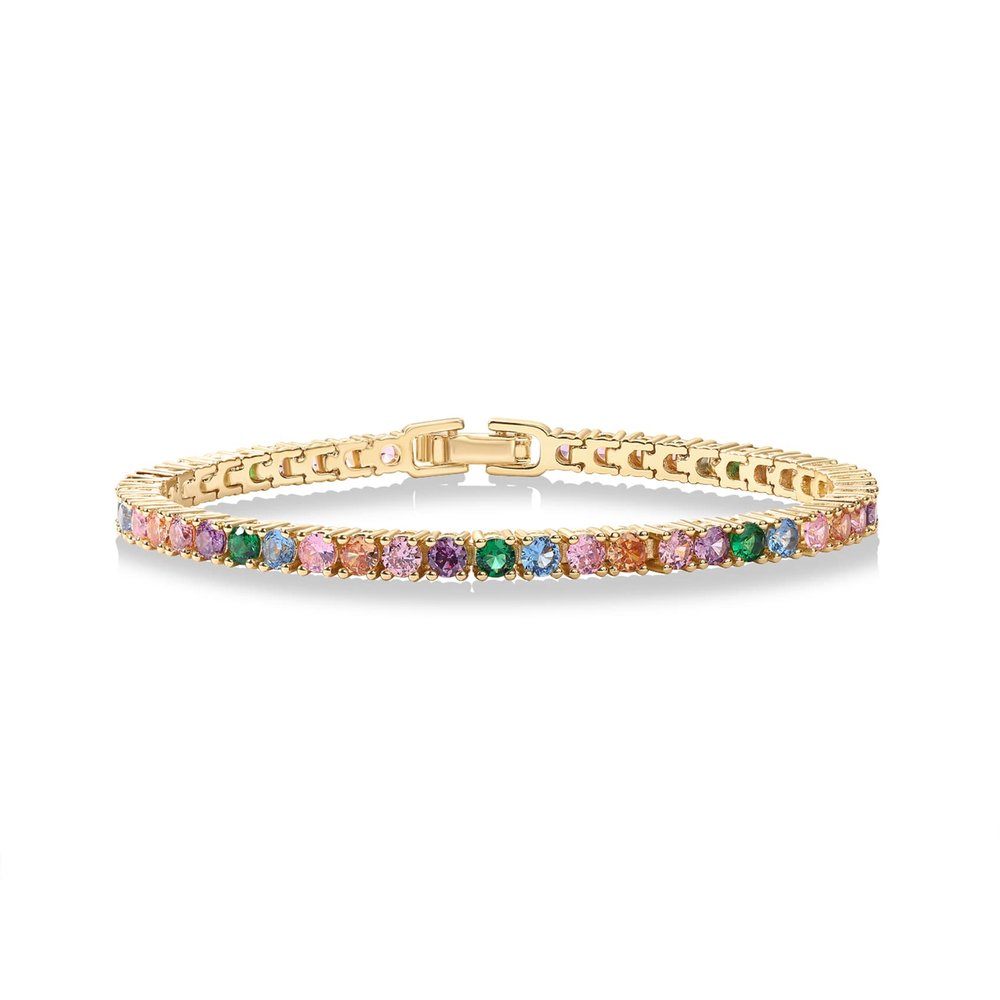 PAVOI 14K Gold Plated Brownish Multi Colored Cubic Zirconia Tennis Bracelet | Yellow Gold Bracelets for Women | 7 Inches