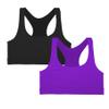 Kurve Girls Stretchy Crop Racerback Undershirt Training Sports Bra, UV Protective Fabric, UPF 50+, Made in USA, Black/Neon Purple Set, 9 to 14 Years view 1