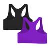 Kurve Girls Stretchy Crop Racerback Undershirt Training Sports Bra, UV Protective Fabric, UPF 50+, Made in USA, Black/Neon Purple Set, 9 to 14 Years view 2