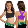 Kurve Girls Stretchy Crop Racerback Undershirt Training Sports Bra, UV Protective Fabric, UPF 50+, Made in USA, Black/Neon Purple Set, 9 to 14 Years view 3