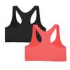 Kurve Girls Stretchy Crop Racerback Undershirt Training Sports Bra, UV Protective Fabric, UPF 50+, Made in USA, Black/Neon Coral Set, 9 to 14 Years view 2
