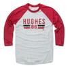 500 LEVEL Jack Hughes 3/4 Sleeve T-Shirt (Baseball Tee, XXX-Large, Red/Ash) - Jack Hughes New Jersey Font view 1