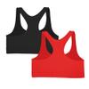 Kurve Girls Stretchy Crop Racerback Undershirt Training Sports Bra, UV Protective Fabric, UPF 50+, Made in USA, Black/Red Set, 9 to 14 Years view 2