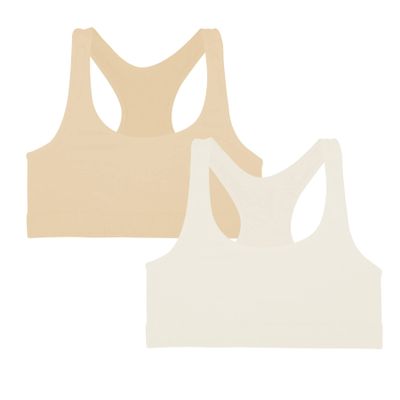 Kurve Girls Stretchy Crop Racerback Undershirt Training Sports Bra, UV Protective Fabric, UPF 50+, Made in USA, Nude/Ivory Set, 9 to 14 Years