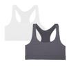 Kurve Girls Stretchy Crop Racerback Undershirt Training Sports Bra, UV Protective Fabric, UPF 50+, Made in USA, White/Charcoal Set, 9 to 14 Years view 1