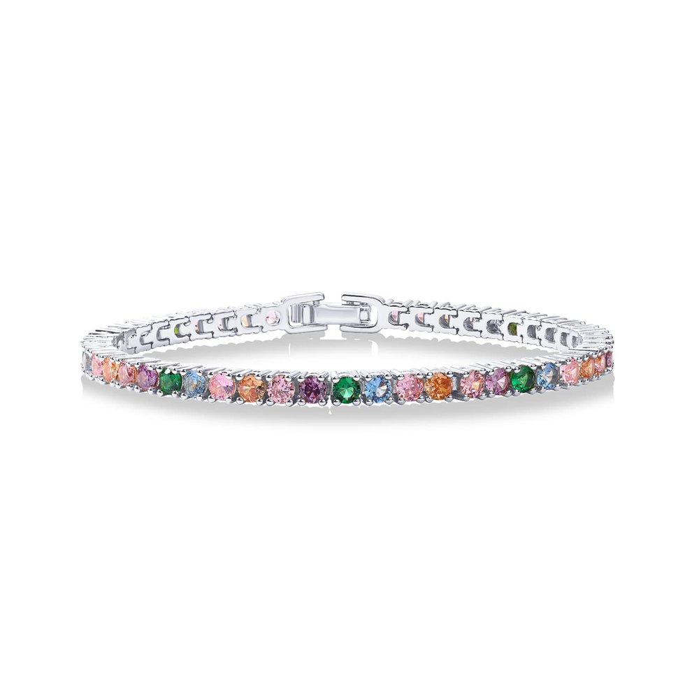 PAVOI 14K Gold Plated Brownish Multi Colored Cubic Zirconia Tennis Bracelet | White Gold Bracelets for Women | 7 Inches