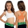 Kurve Girls Stretchy Crop Racerback Undershirt Training Sports Bra, UV Protective Fabric, UPF 50+, Made in USA, White/Neon Orange Set, 4 to 8 Years view 3