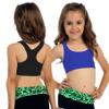 Kurve Girls Stretchy Crop Racerback Undershirt Training Sports Bra, UV Protective Fabric, UPF 50+, Made in USA, Black/Cobalt Set, 9 to 14 Years view 4