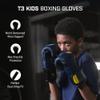 Hayabusa T3 Boxing Gloves for Kids and Teens Wrist and Knuckle Protection, Dual-X Hook and Loop Closure, Splinted Wrist Support, 5 Layer Foam Knuckle Padding - Navy/Yellow, 6oz view 2