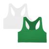 Kurve Girls Stretchy Crop Racerback Undershirt Training Sports Bra, UV Protective Fabric, UPF 50+, Made in USA, White/Green-B Set, 4 to 8 Years view 1