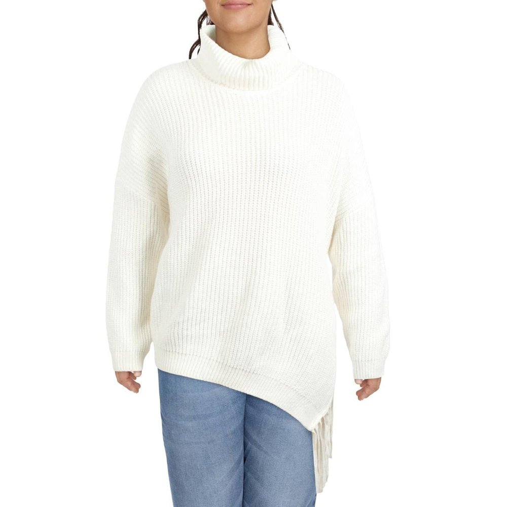 Vince Camuto Womens Plus Asymmetric Knit Turtleneck Sweater Ivory 1X