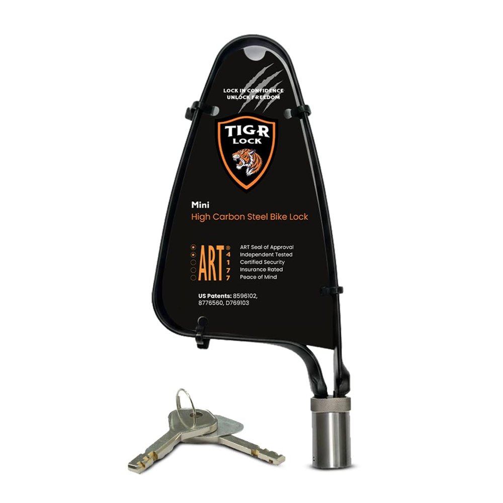 TiGr Mini Lightweight Bike Lock High Security 7 x 4" Flexible High-Carbon Steel Shackle Bolt Cutter, Crowbar & Hacksaw Resistant