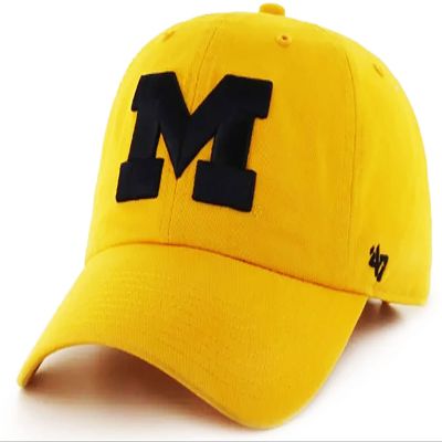 '47 Michigan Wolverines Mens Womens Clean Up Adjustable Strapback Gold Team Color Logo Hat