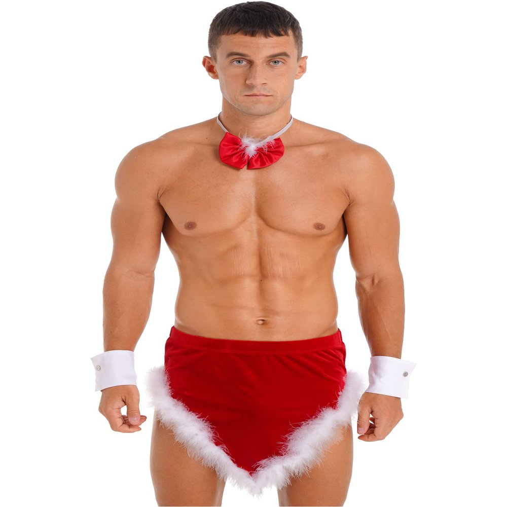 YiZYiF Men's Santa Costume Set Christmas 2 Piece Santa Claus Short Sleeve Top and Short Pants Set Red B XX-Large