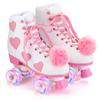 Ruthfot Women's and Girl's Classic Roller Skates with Light up Wheels and Love Heart Pattern, High-top PU Leather Rollerskates view 2