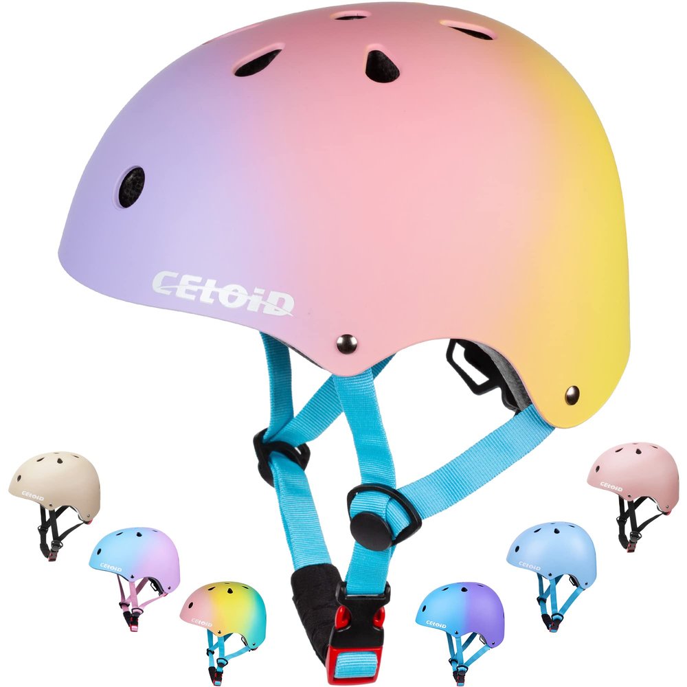 CELOID Kids Bike Helmet,Toddler Skateboard Helmets for Ages 5-8-9 Years Boys GirlsAdjustable Multi-Sport Bicycle Skateboarding Football Roller Skating Scooter Balance Bike Helmet,Pink Violet