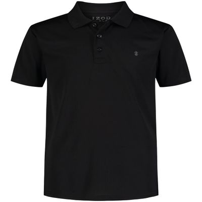 Izod Boys Performance Grid Short Sleeve Stretch Collared Polo Golf Shirt, Black, 18-20 US