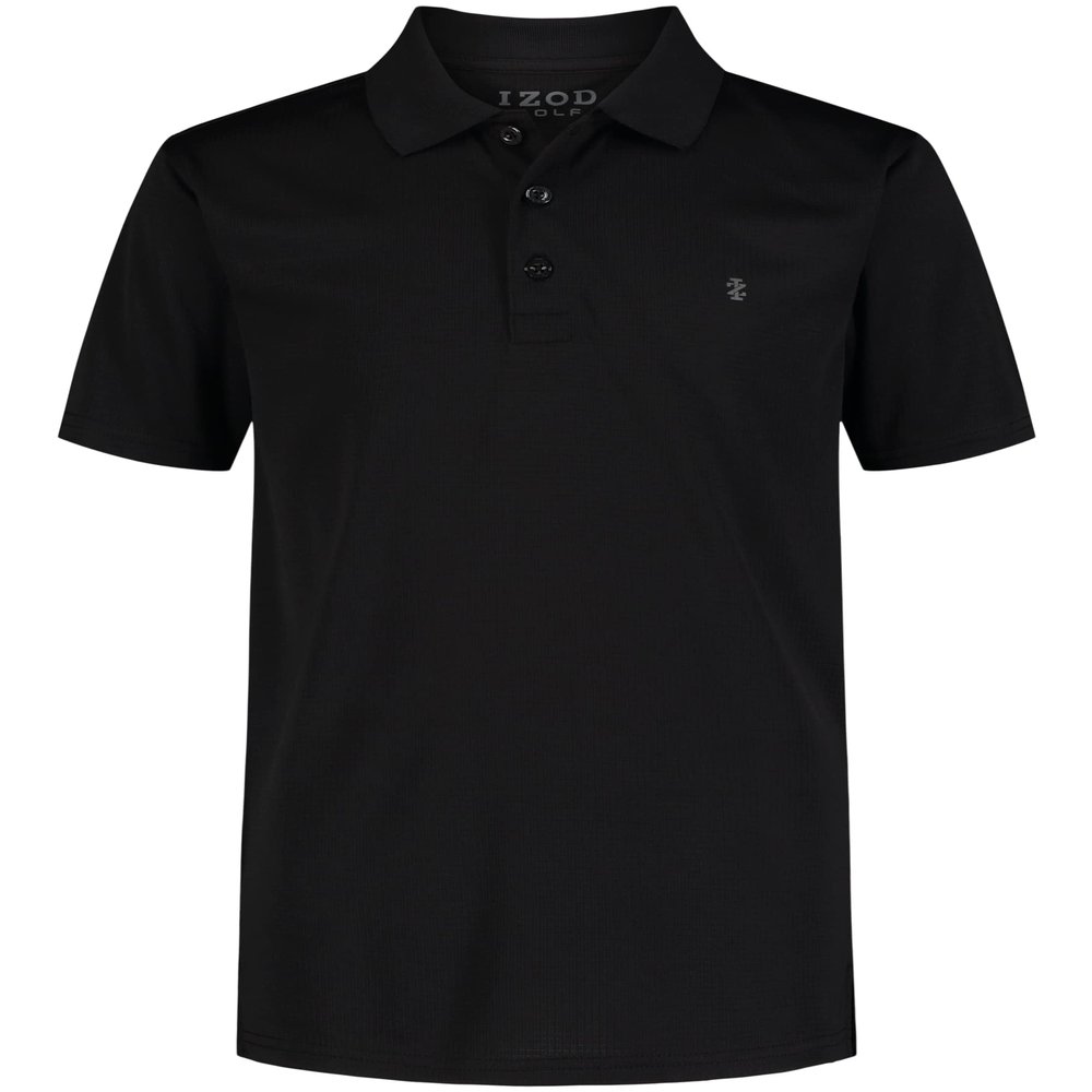 Izod Boys Performance Grid Short Sleeve Stretch Collared Polo Golf Shirt, Black, 18-20 US