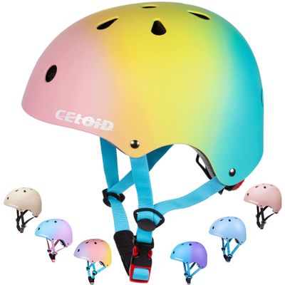 CELOID Kids Bike Helmet,Toddler Skateboard Helmets for Ages 5-8-9 Years Boys GirlsAdjustable Multi-Sport Bicycle Skateboarding Football Roller Skating Scooter Balance Bike Helmet,Pink Blue