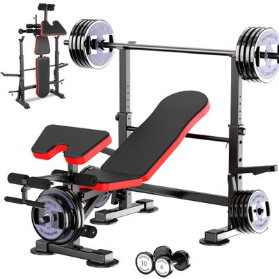 Aceshin 900lb Olympic Weight Bench, Adjustable Workout Bench with Squat Rack, Multifunctional Weight Bench with Preacher Curl & Leg Developer, Bench Press Set for Home Gym