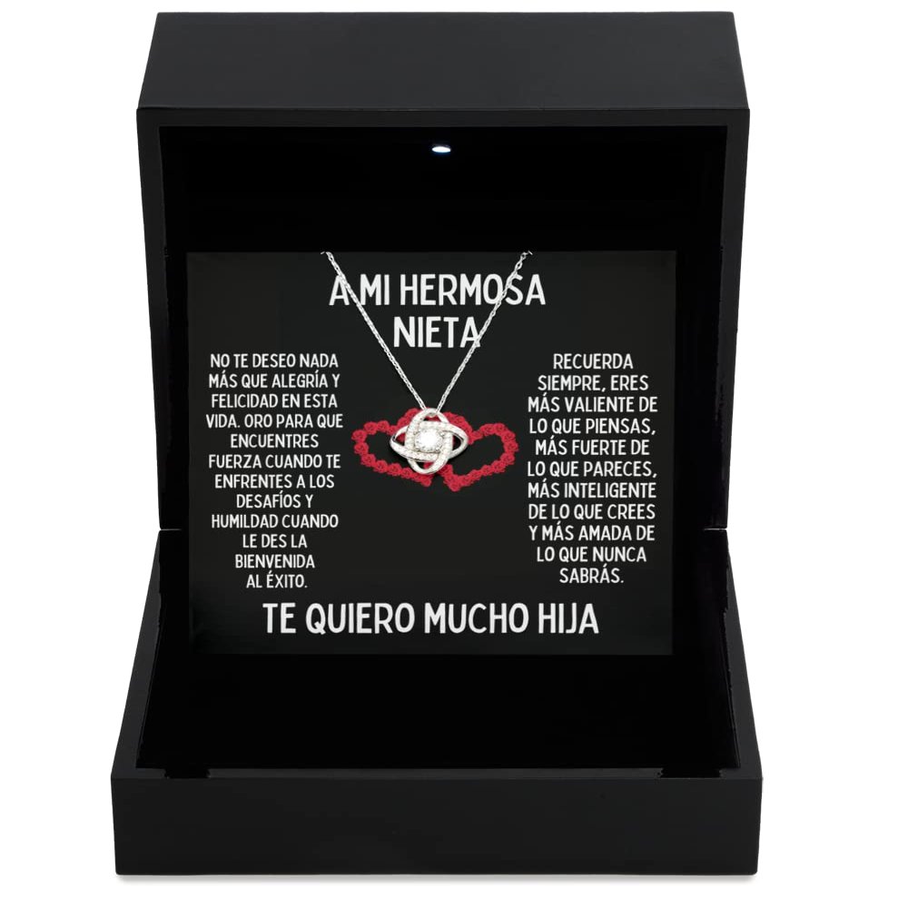 Love Knot Silver Necklace Luxury Box Para la nieta eligida de la abuela, Cadena personaliza para la nieta enojona de abuelo o mama con diseo y esti