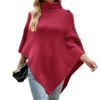 Women's Poncho Sweater Knit Turtleneck Sweater Cape for Womens Ponchos Su?ter Poncho para Mujer Fall Winter Oversized Chunky Turtleneck Irregular Sweaters Pullover Jumper Tops Rose Red One Size view 1