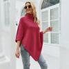 Women's Poncho Sweater Knit Turtleneck Sweater Cape for Womens Ponchos Su?ter Poncho para Mujer Fall Winter Oversized Chunky Turtleneck Irregular Sweaters Pullover Jumper Tops Rose Red One Size view 2