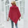 Women's Poncho Sweater Knit Turtleneck Sweater Cape for Womens Ponchos Su?ter Poncho para Mujer Fall Winter Oversized Chunky Turtleneck Irregular Sweaters Pullover Jumper Tops Rose Red One Size view 3